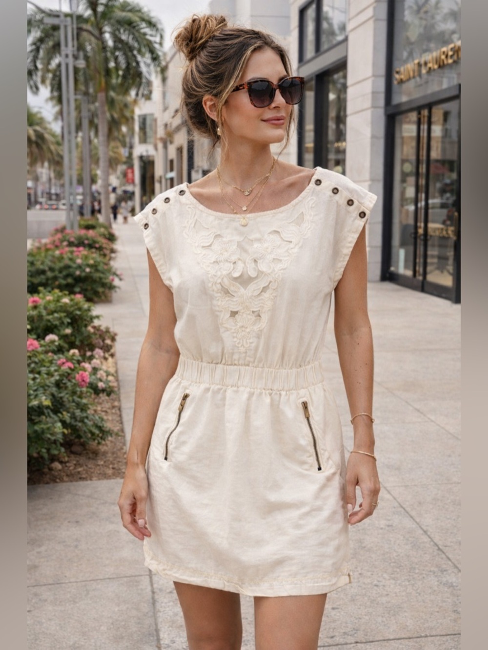 Koton Jeans Women’s Size Medium White Mini Dress with Embroidered Front Cutout